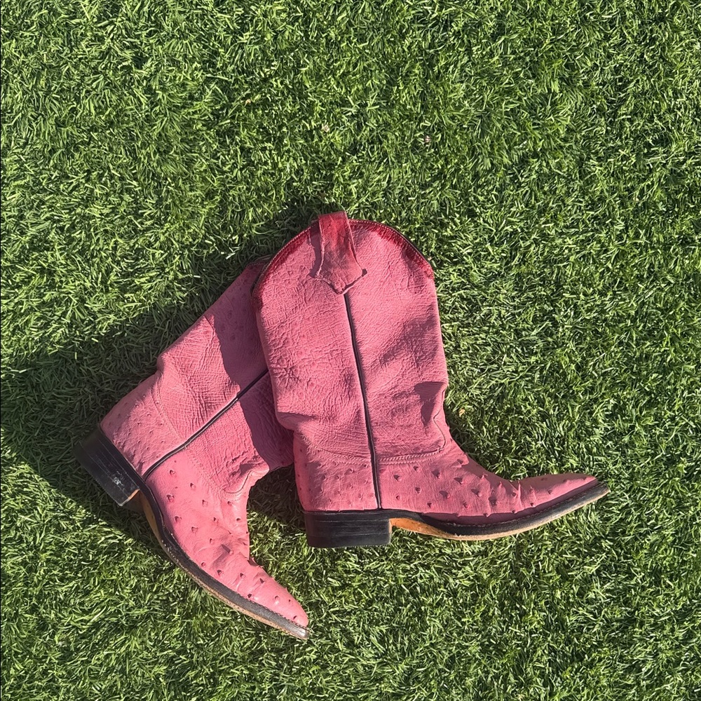 Pink Ostrich Leather Cowboy Boots